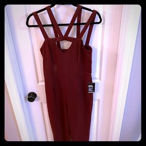 Express Burgundy across Cross Jumpsuit